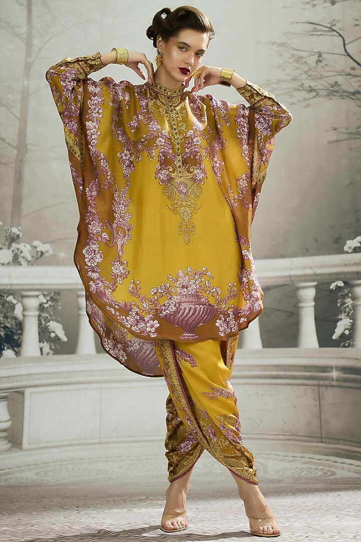 Mustard Silk Printed Tunic by Rajdeep Ranawat at Pernia's Pop Up Shop