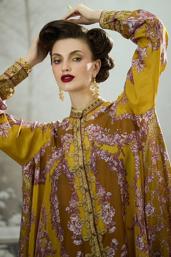 Mustard Silk Printed Tunic by Rajdeep Ranawat at Pernia's Pop Up Shop
