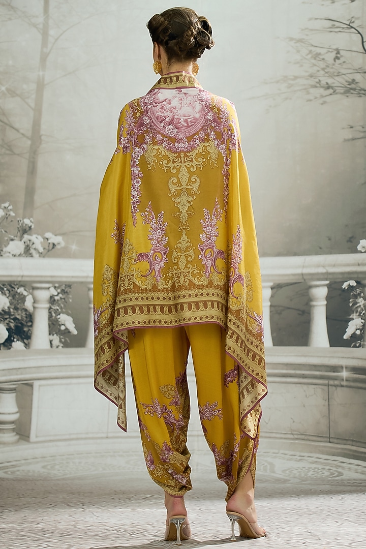 Mustard Silk Printed Cape by Rajdeep Ranawat at Pernia's Pop Up Shop