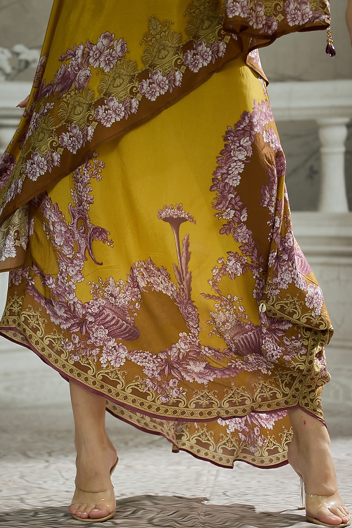 Mustard Silk Printed Skirt Set by Rajdeep Ranawat at Pernia's Pop Up Shop