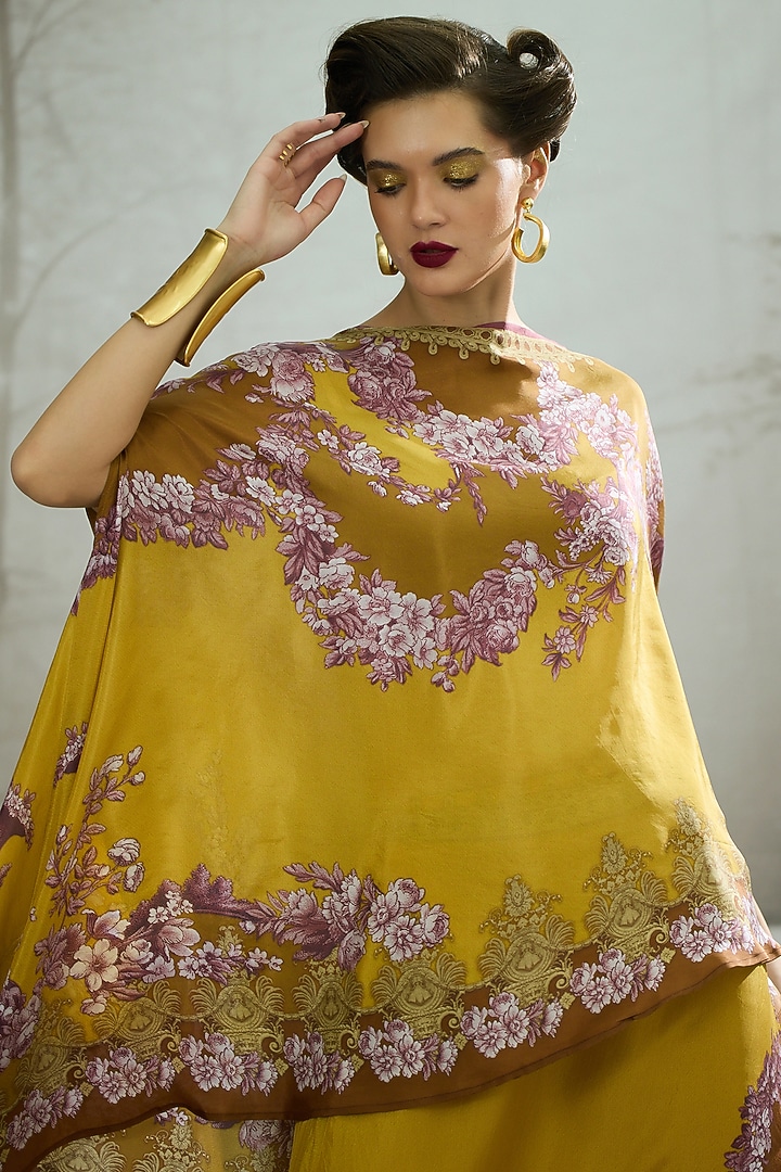 Mustard Silk Printed Skirt Set by Rajdeep Ranawat at Pernia's Pop Up Shop