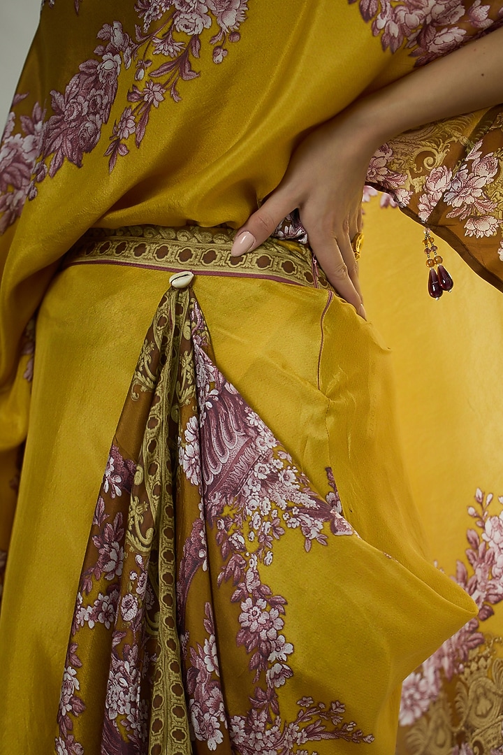 Mustard Silk Printed Skirt Set by Rajdeep Ranawat at Pernia's Pop Up Shop