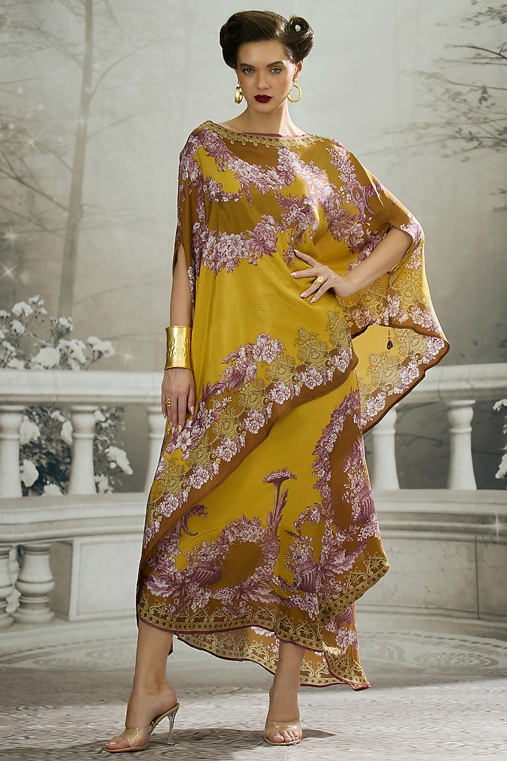 Mustard Silk Printed Skirt Set by Rajdeep Ranawat at Pernia's Pop Up Shop