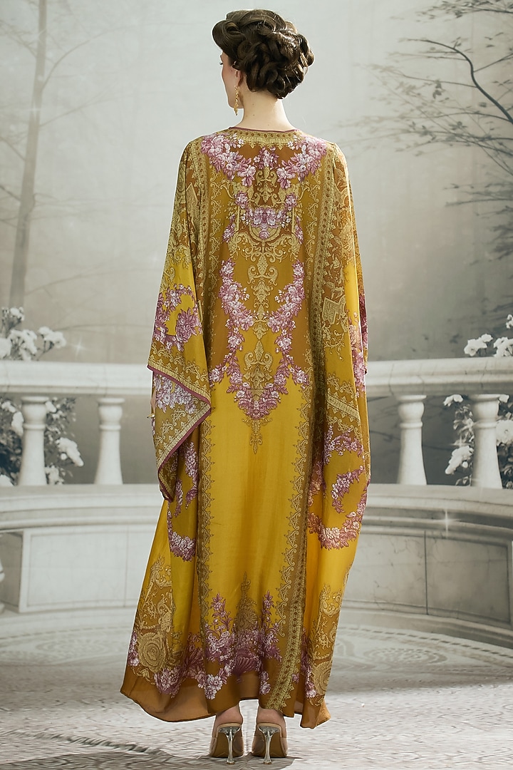 Mustard Silk Printed Kaftan by Rajdeep Ranawat at Pernia's Pop Up Shop