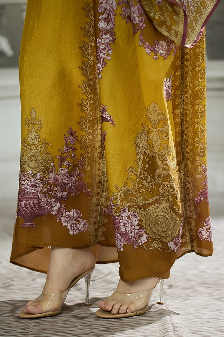 Mustard Silk Printed Kaftan by Rajdeep Ranawat at Pernia's Pop Up Shop