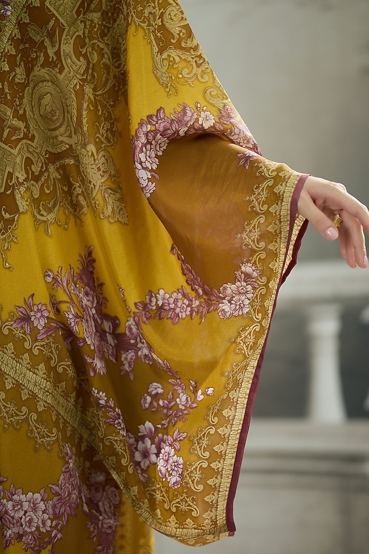 Mustard Silk Printed Kaftan by Rajdeep Ranawat at Pernia's Pop Up Shop