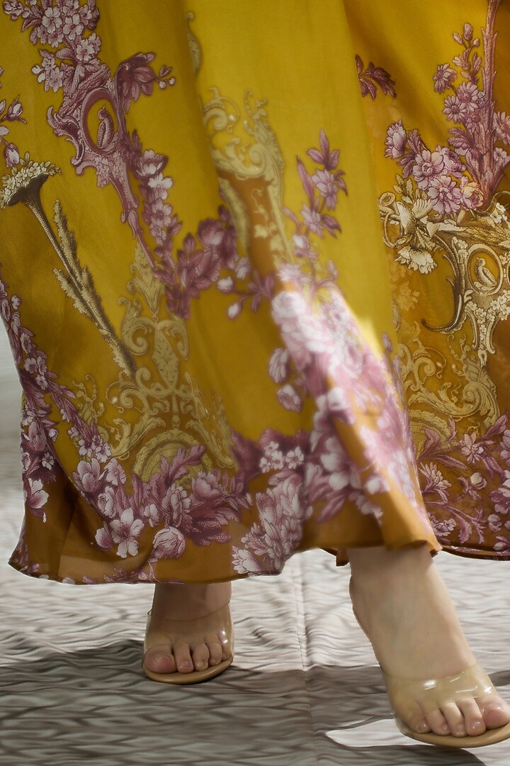 Mustard Silk Printed Kaftan by Rajdeep Ranawat at Pernia's Pop Up Shop