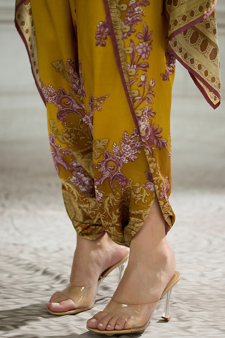 Mustard Modal Satin Printed Dhoti Pants by Rajdeep Ranawat at Pernia's Pop Up Shop