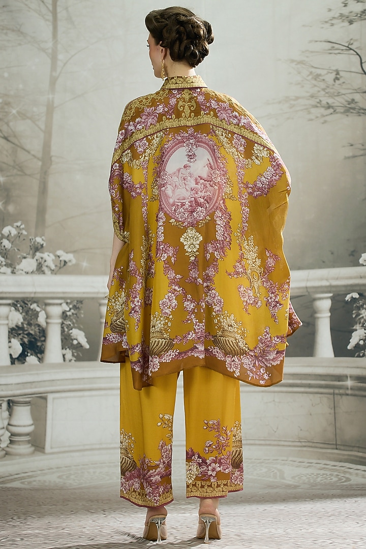 Mustard Modal Satin Printed Pants by Rajdeep Ranawat at Pernia's Pop Up Shop