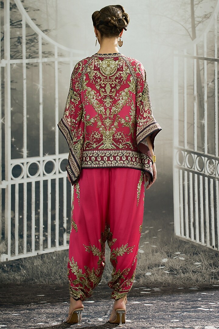 Fuchsia Silk Printed Poncho Top by Rajdeep Ranawat at Pernia's Pop Up Shop