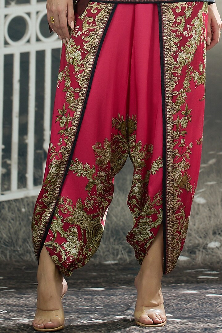 Fuchsia Silk Printed Poncho Top by Rajdeep Ranawat at Pernia's Pop Up Shop
