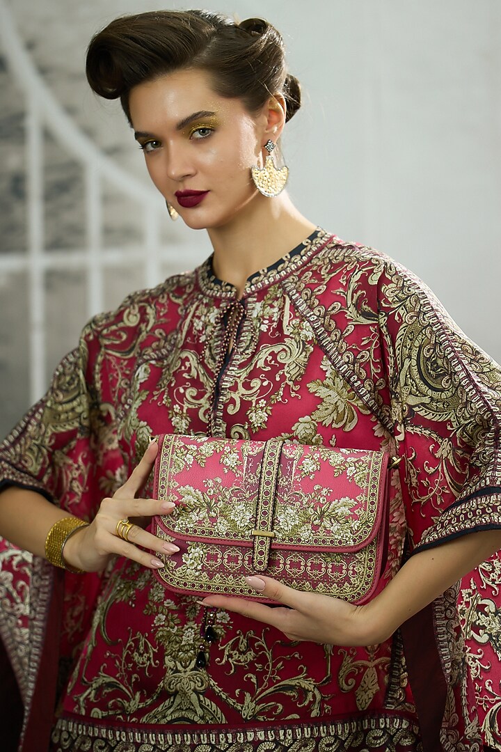 Fuchsia Silk Printed Poncho Top by Rajdeep Ranawat at Pernia's Pop Up Shop