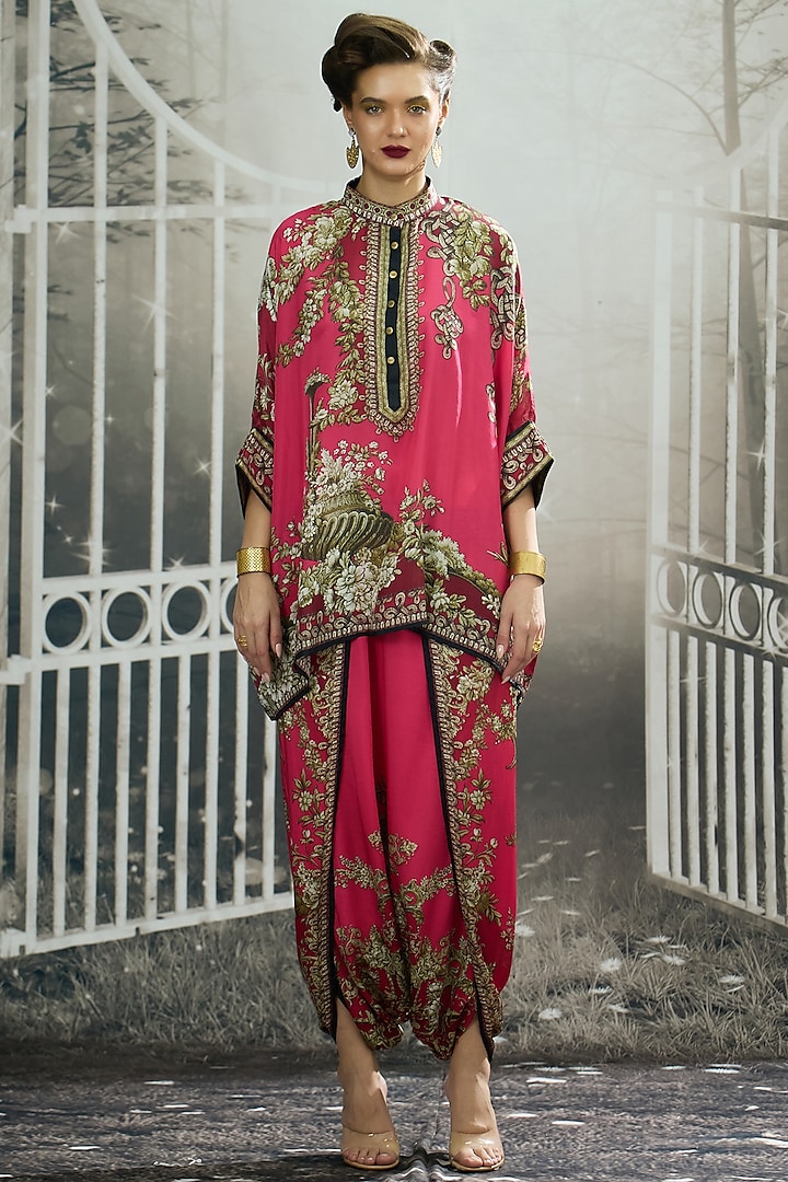 Fuchsia Silk Printed Tunic by Rajdeep Ranawat at Pernia's Pop Up Shop