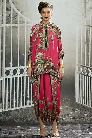 Fuchsia Silk Printed Tunic by Rajdeep Ranawat