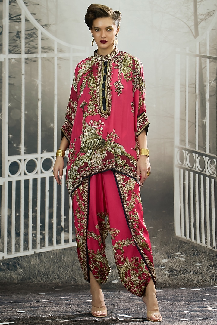 Fuchsia Silk Printed Tunic by Rajdeep Ranawat at Pernia's Pop Up Shop