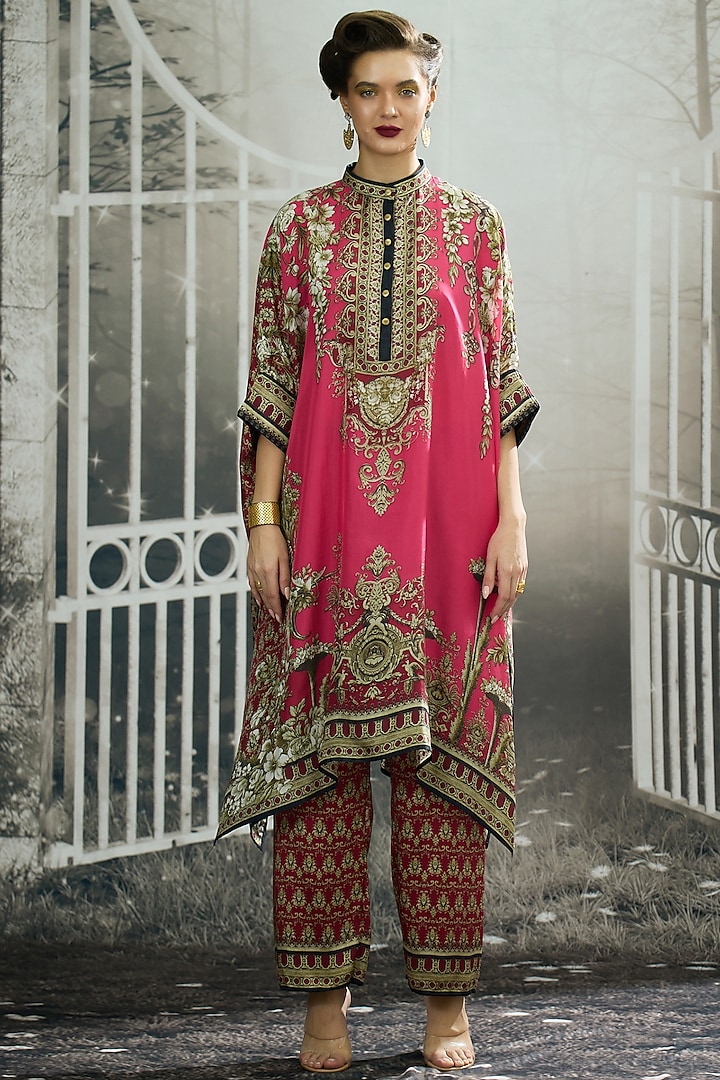 Fuchsia Silk Printed Tunic by Rajdeep Ranawat at Pernia's Pop Up Shop