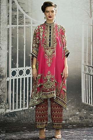 Fuchsia Silk Printed Tunic by Rajdeep Ranawat