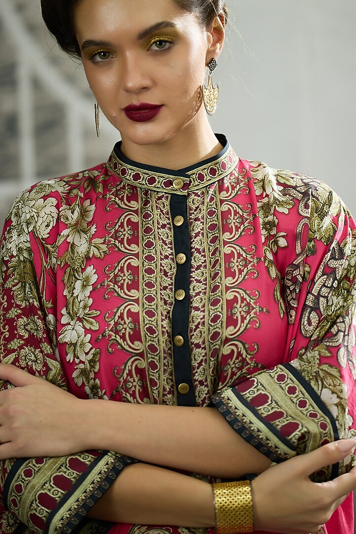 Fuchsia Silk Printed Tunic by Rajdeep Ranawat at Pernia's Pop Up Shop