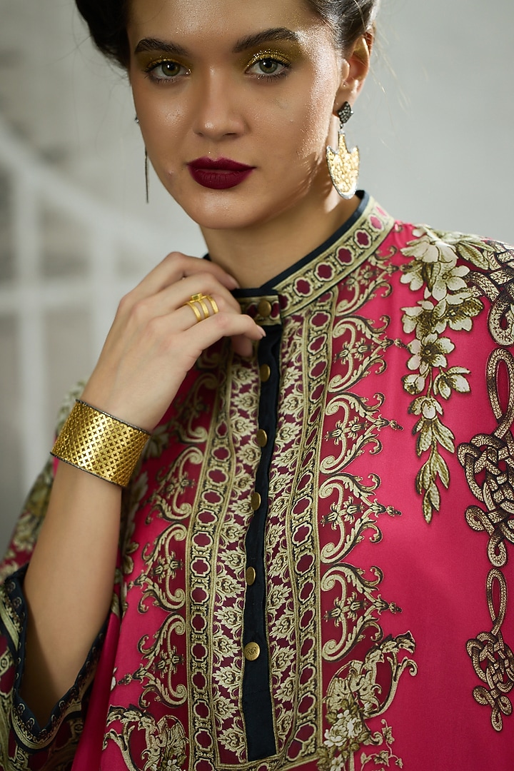 Fuchsia Silk Printed Tunic by Rajdeep Ranawat at Pernia's Pop Up Shop