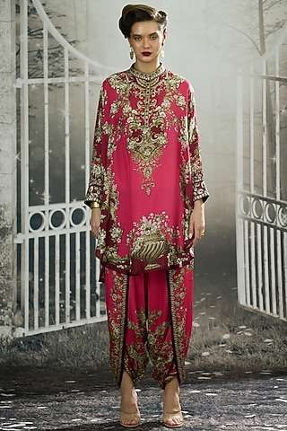 Fuchsia Silk Printed Tunic by Rajdeep Ranawat