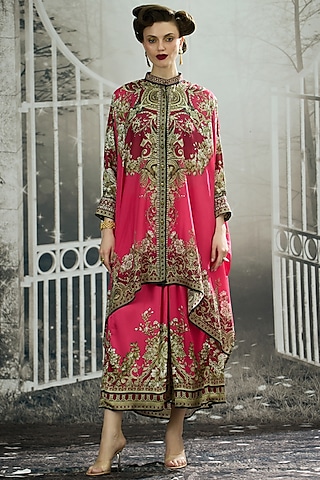Fuchsia Silk Printed Tunic by Rajdeep Ranawat