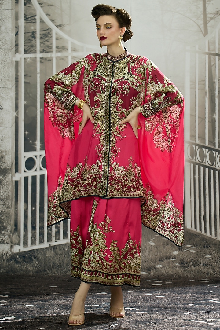 Fuchsia Silk Printed Tunic by Rajdeep Ranawat at Pernia's Pop Up Shop