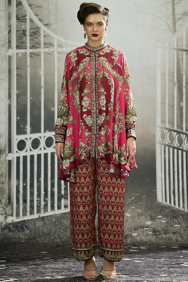 Fuchsia Silk Printed Tunic by Rajdeep Ranawat at Pernia's Pop Up Shop