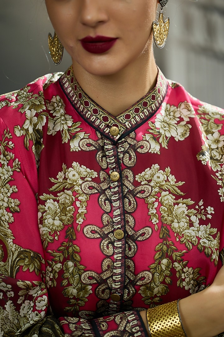 Fuchsia Silk Printed Tunic by Rajdeep Ranawat at Pernia's Pop Up Shop