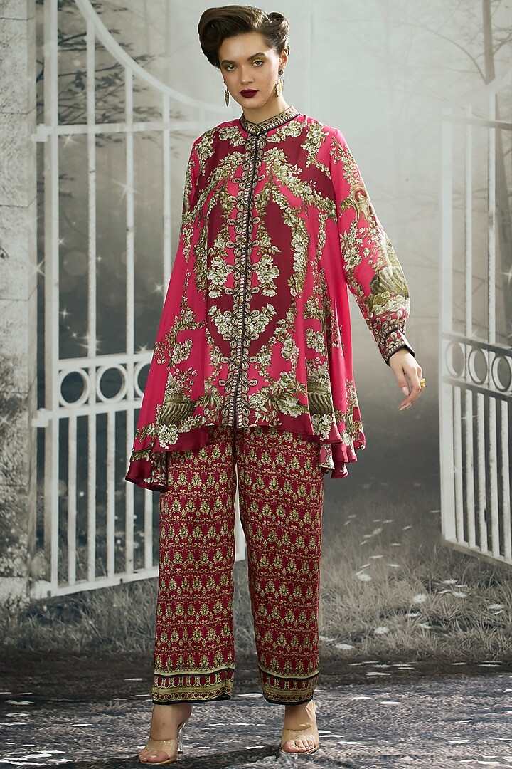 Fuchsia Silk Printed Tunic by Rajdeep Ranawat at Pernia's Pop Up Shop