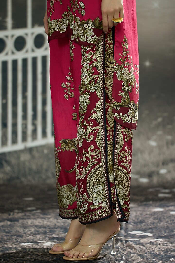 Fuchsia Silk Printed High-Low Tunic by Rajdeep Ranawat at Pernia's Pop Up Shop