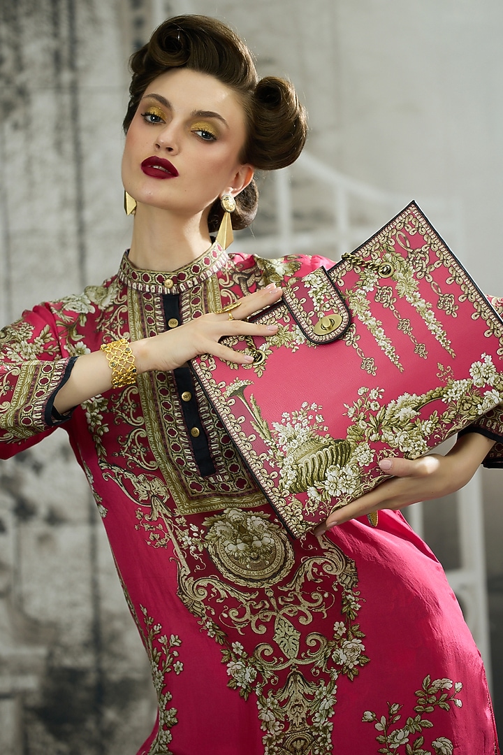 Fuchsia Silk Printed High-Low Tunic by Rajdeep Ranawat at Pernia's Pop Up Shop