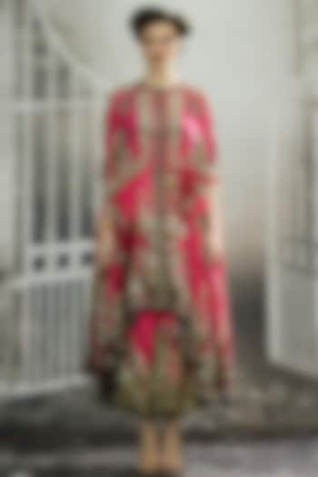 Fuchsia Silk Printed Cape by Rajdeep Ranawat at Pernia's Pop Up Shop