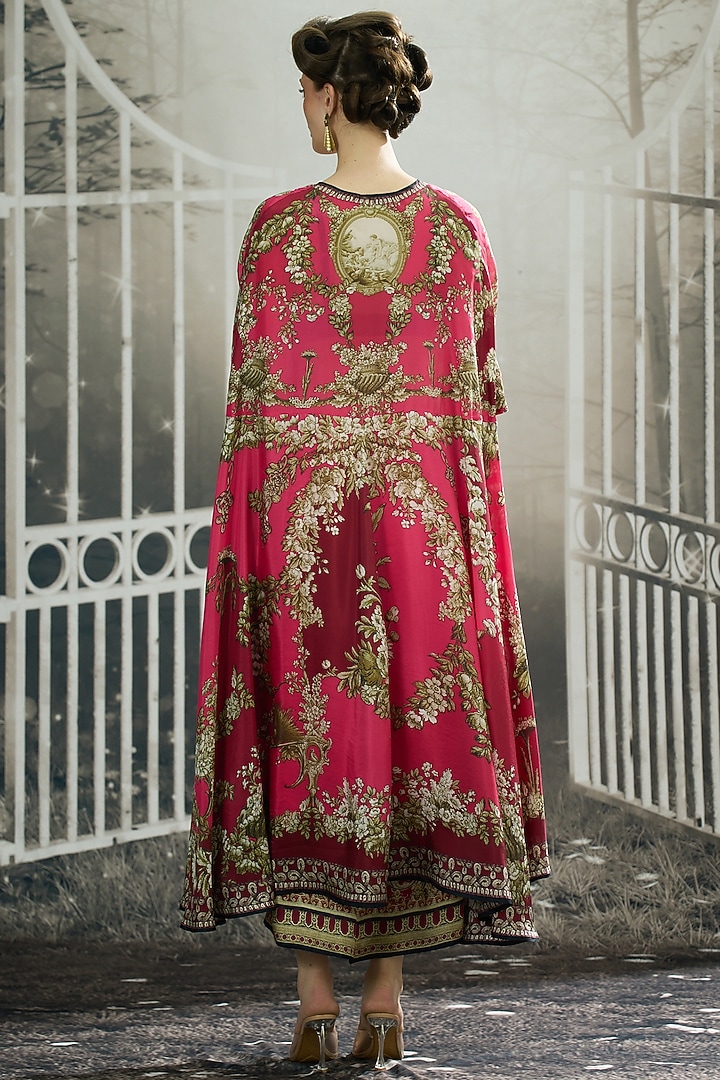 Fuchsia Silk Printed Cape by Rajdeep Ranawat at Pernia's Pop Up Shop