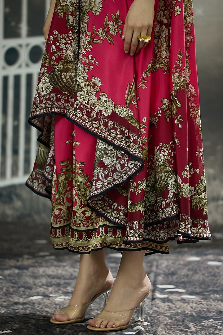 Fuchsia Silk Printed Cape by Rajdeep Ranawat at Pernia's Pop Up Shop
