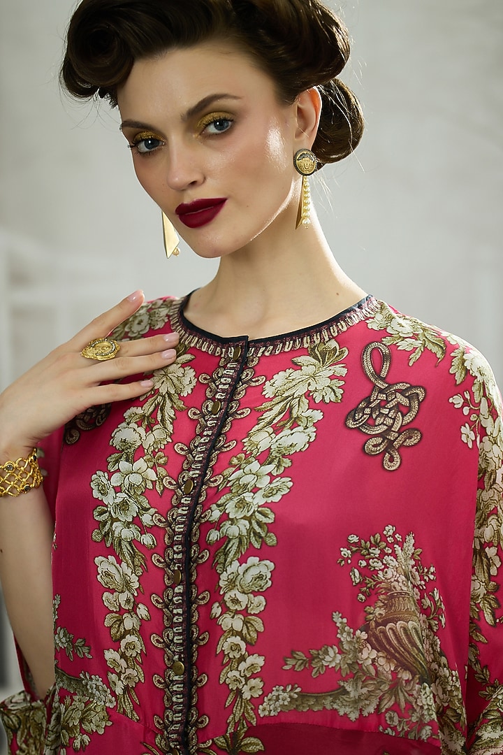 Fuchsia Silk Printed Cape by Rajdeep Ranawat at Pernia's Pop Up Shop