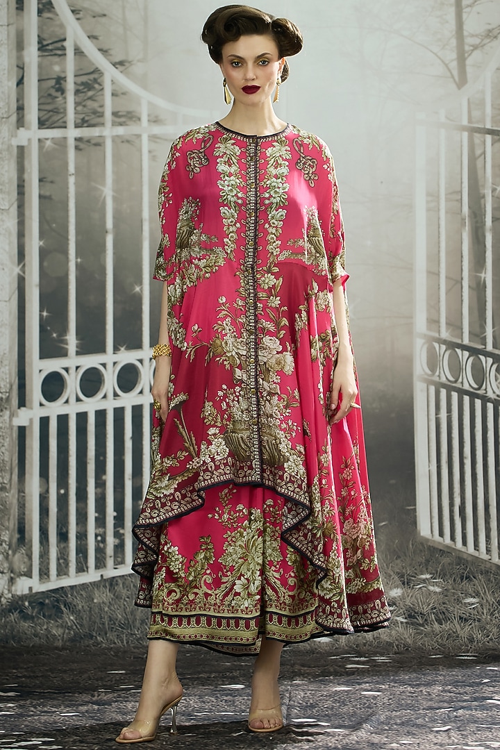 Fuchsia Silk Printed Cape by Rajdeep Ranawat at Pernia's Pop Up Shop