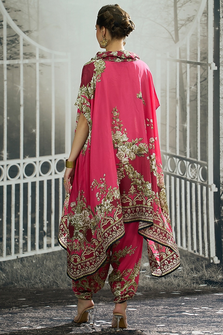 Fuchsia Silk Printed Draped Tunic by Rajdeep Ranawat at Pernia's Pop Up Shop