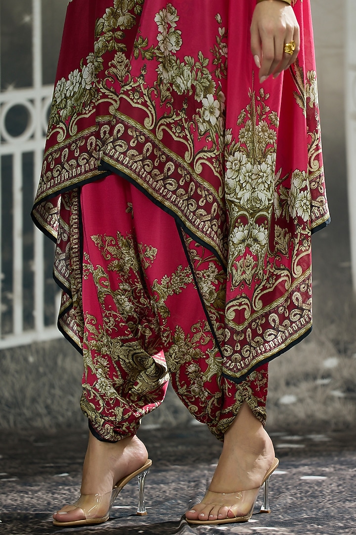 Fuchsia Silk Printed Draped Tunic by Rajdeep Ranawat at Pernia's Pop Up Shop