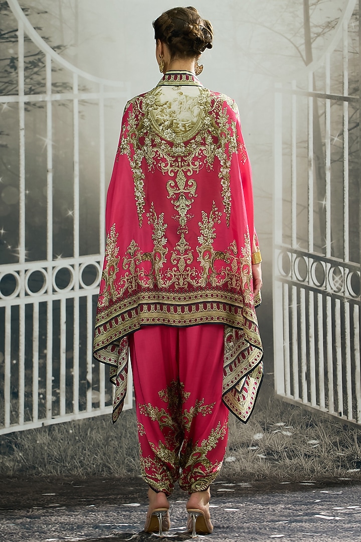 Fuchsia Silk Printed Cape by Rajdeep Ranawat at Pernia's Pop Up Shop