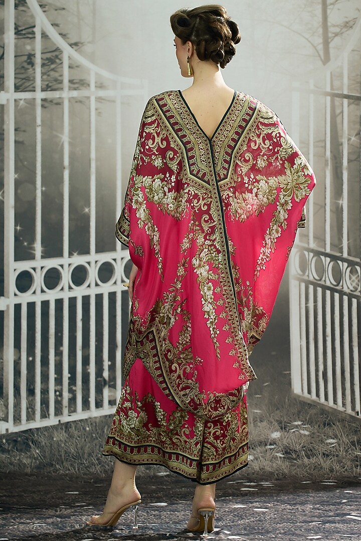 Fuchsia Silk Printed Draped Tunic by Rajdeep Ranawat at Pernia's Pop Up Shop