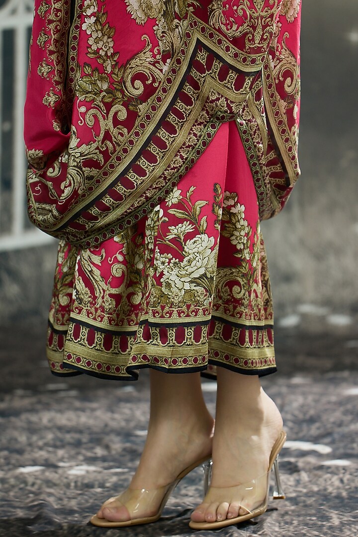 Fuchsia Silk Printed Draped Tunic by Rajdeep Ranawat at Pernia's Pop Up Shop