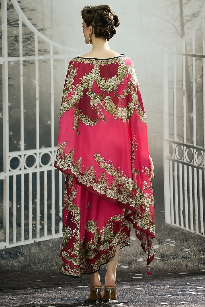 Fuchsia Silk Printed Skirt Set by Rajdeep Ranawat at Pernia's Pop Up Shop