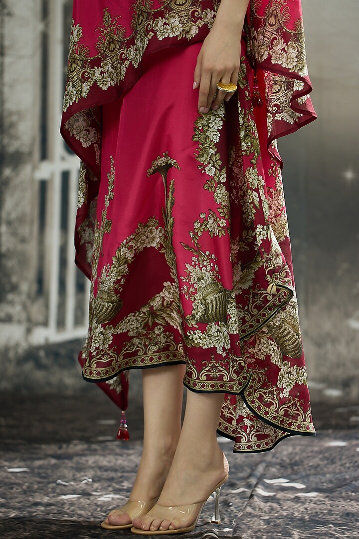 Fuchsia Silk Printed Skirt Set by Rajdeep Ranawat at Pernia's Pop Up Shop