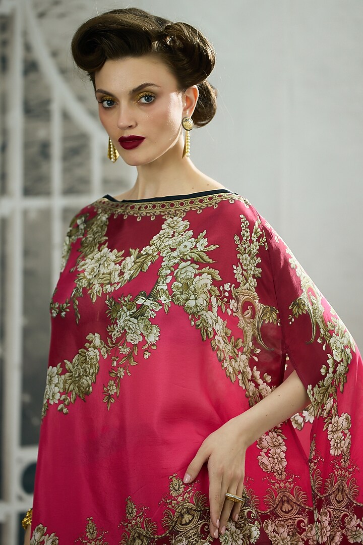 Fuchsia Silk Printed Skirt Set by Rajdeep Ranawat at Pernia's Pop Up Shop
