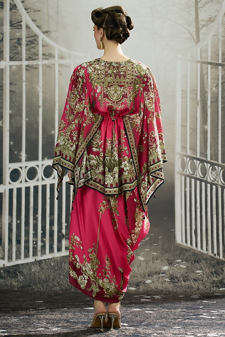 Fuchsia Silk Printed Draped Kaftan by Rajdeep Ranawat at Pernia's Pop Up Shop