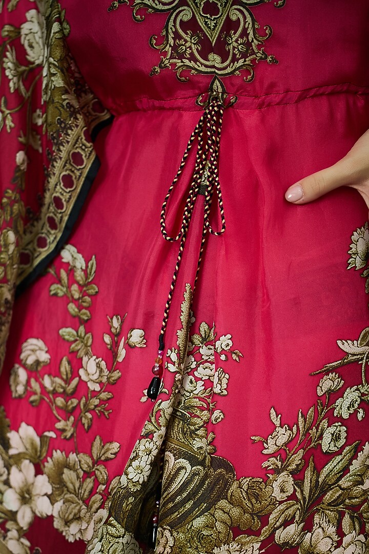 Fuchsia Silk Printed Draped Kaftan by Rajdeep Ranawat at Pernia's Pop Up Shop