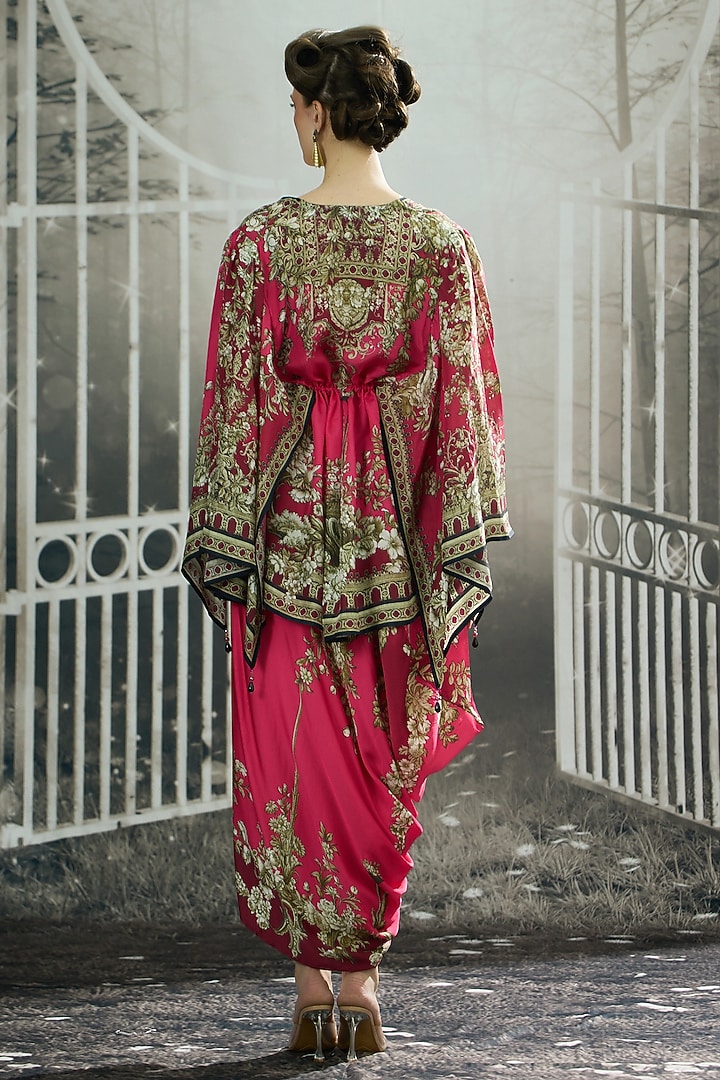 Fuchsia Modal Satin Printed Draped Skirt by Rajdeep Ranawat at Pernia's Pop Up Shop