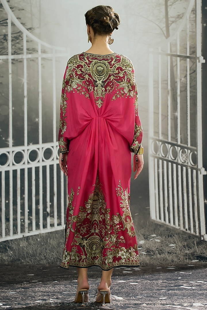 Fuchsia Silk Printed Kaftan by Rajdeep Ranawat at Pernia's Pop Up Shop