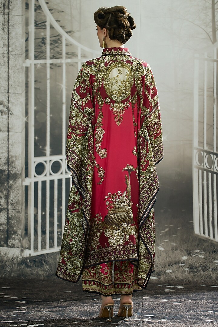 Fuchsia Silk Printed Kaftan by Rajdeep Ranawat at Pernia's Pop Up Shop
