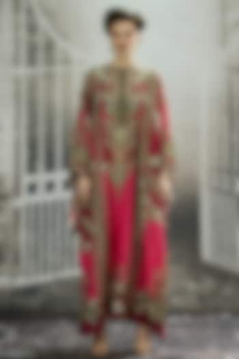 Fuchsia Silk Printed Kaftan by Rajdeep Ranawat at Pernia's Pop Up Shop